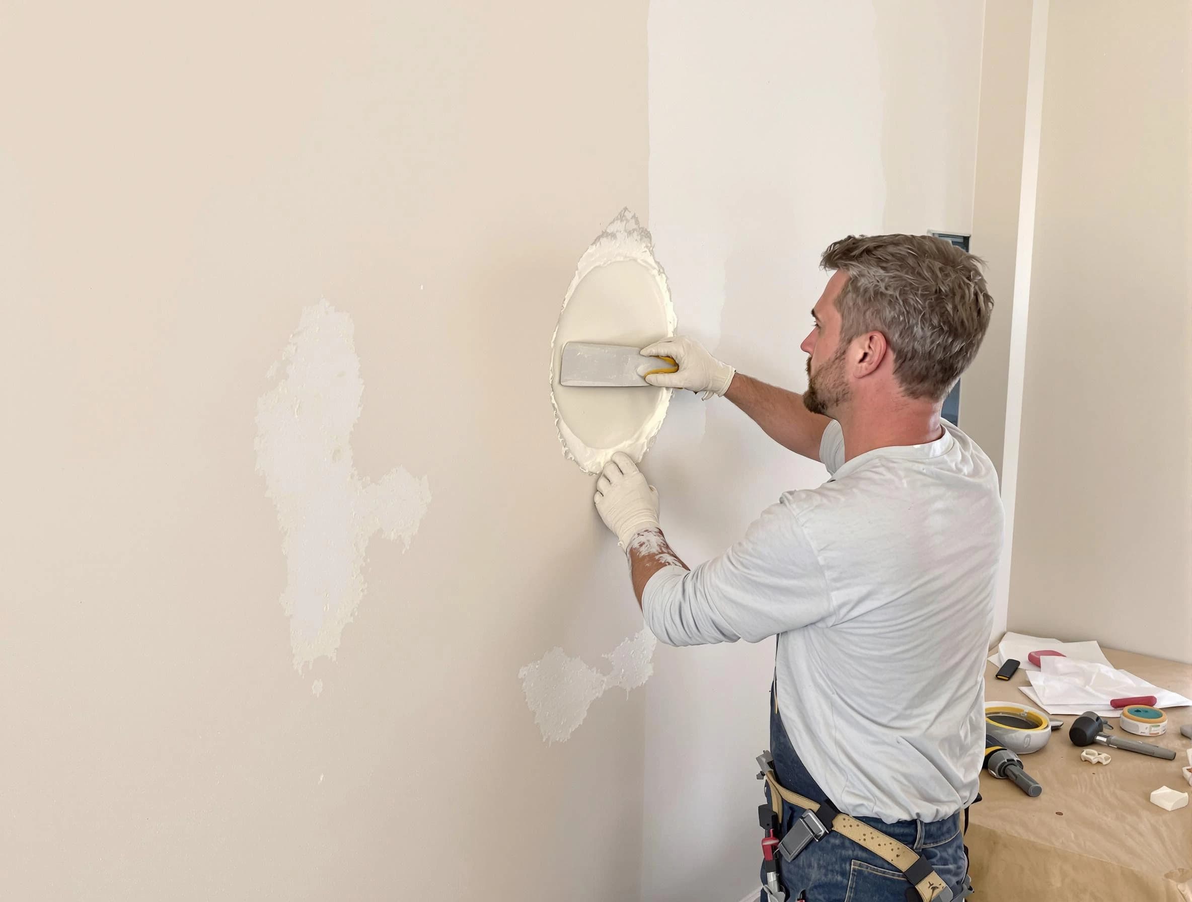Sun Lakes House Painters technician patching a drywall hole in Sun Lakes, AZ