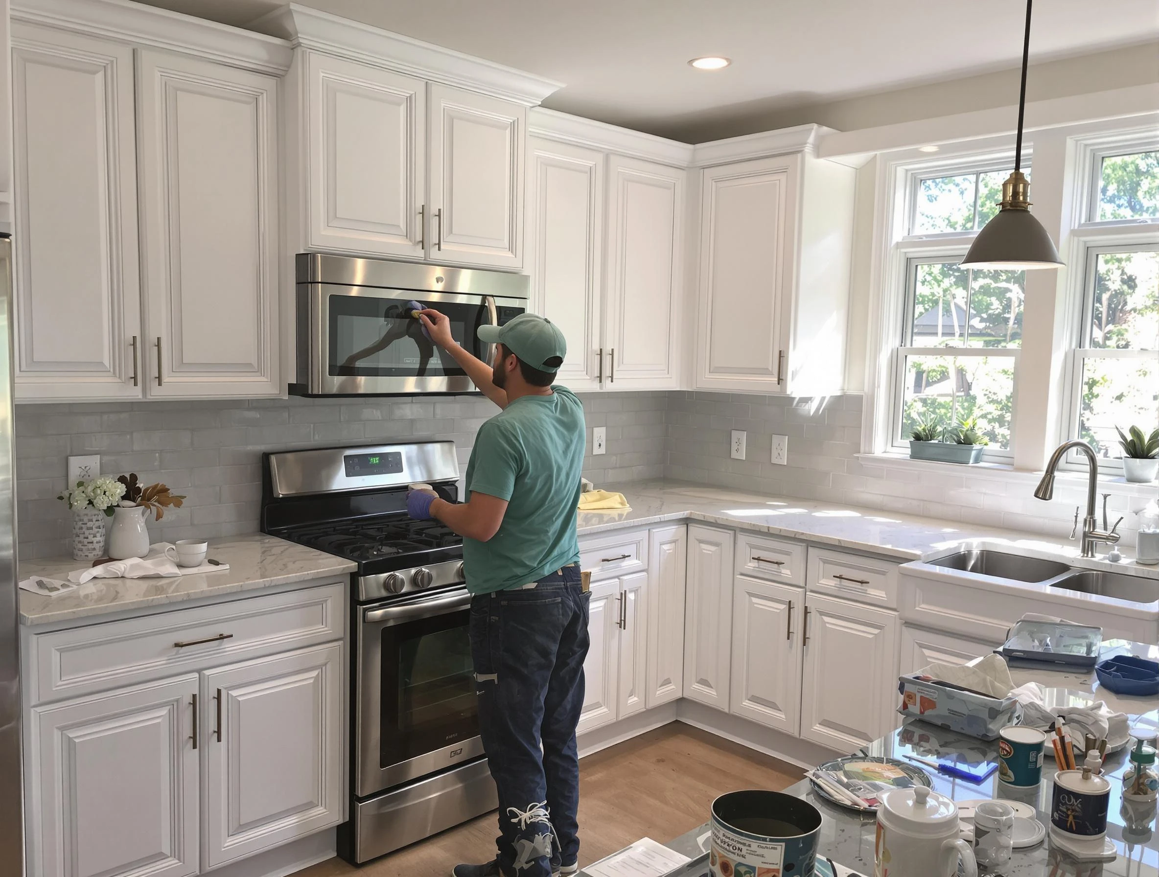 Kitchen cabinets being refinished by Sun Lakes House Painters in Sun Lakes, AZ