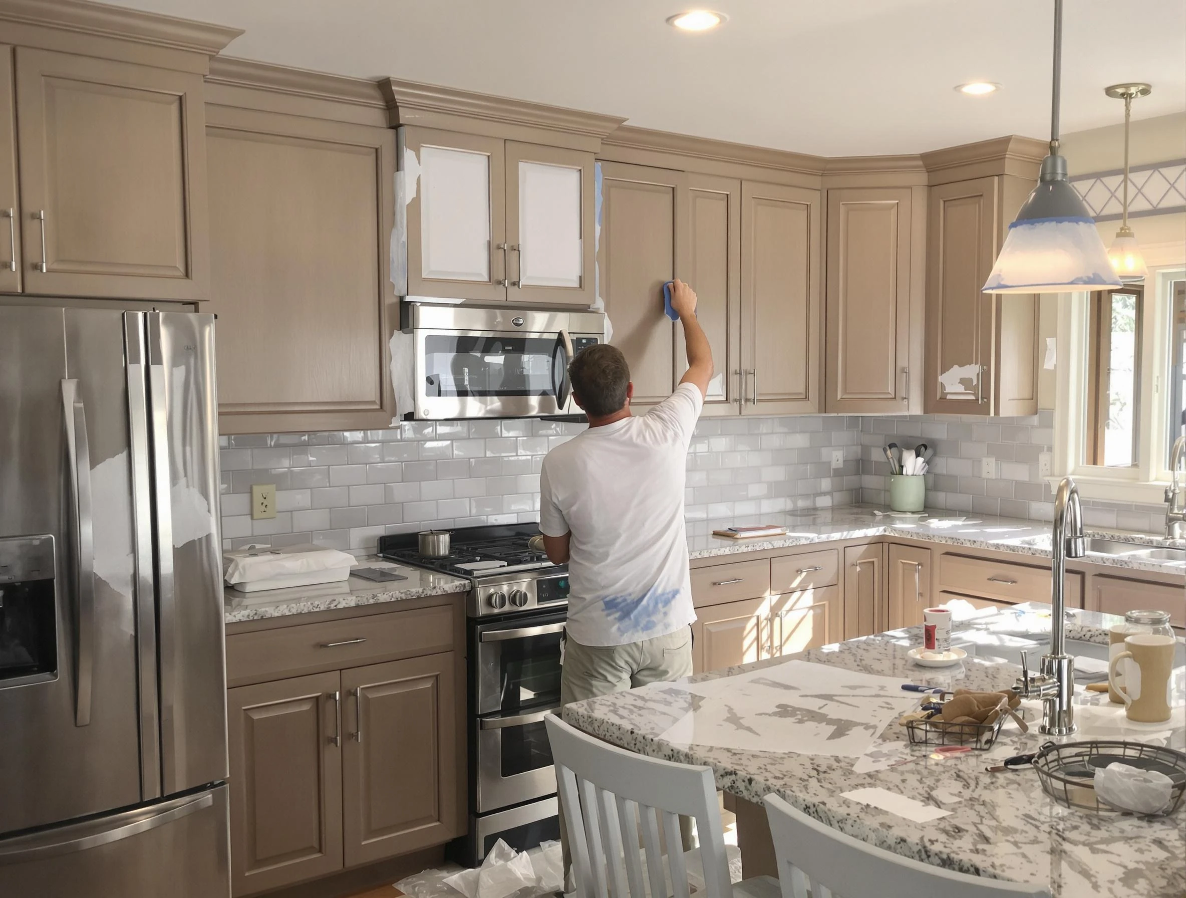 Before-and-after view of kitchen painting by Sun Lakes House Painters in Sun Lakes